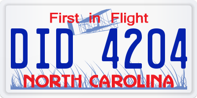 NC license plate DID4204