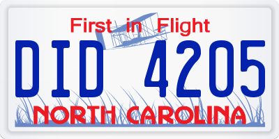 NC license plate DID4205