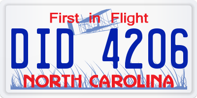 NC license plate DID4206