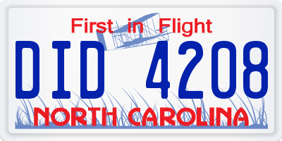 NC license plate DID4208