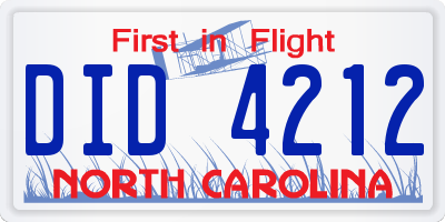 NC license plate DID4212
