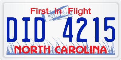 NC license plate DID4215