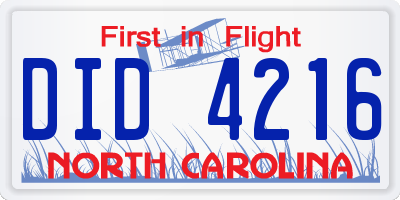 NC license plate DID4216