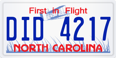 NC license plate DID4217