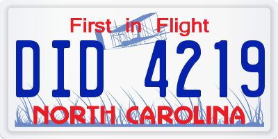 NC license plate DID4219