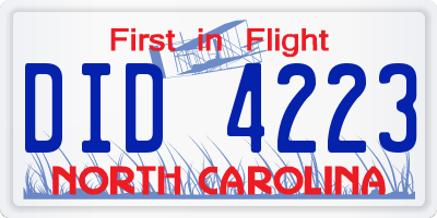 NC license plate DID4223