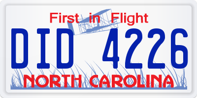 NC license plate DID4226