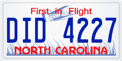 NC license plate DID4227