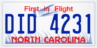 NC license plate DID4231