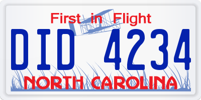 NC license plate DID4234