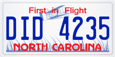 NC license plate DID4235
