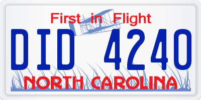 NC license plate DID4240