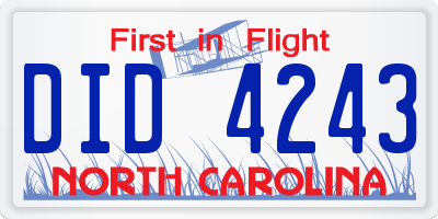 NC license plate DID4243