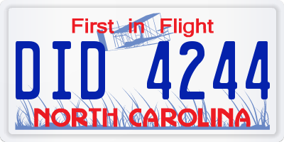 NC license plate DID4244