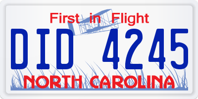 NC license plate DID4245