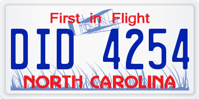 NC license plate DID4254