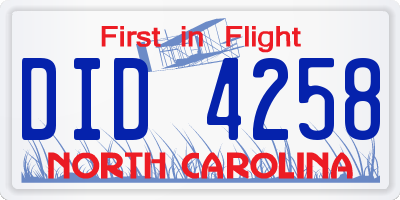 NC license plate DID4258