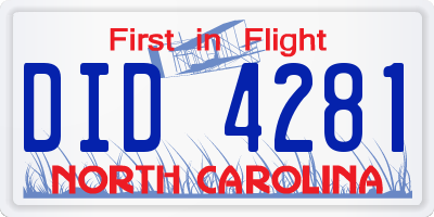NC license plate DID4281