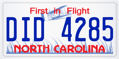 NC license plate DID4285