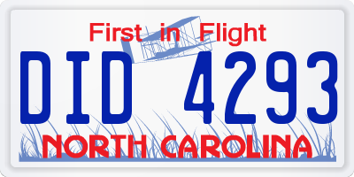 NC license plate DID4293