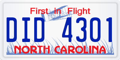 NC license plate DID4301