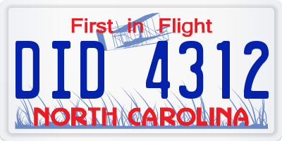 NC license plate DID4312