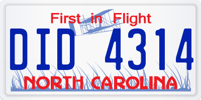 NC license plate DID4314