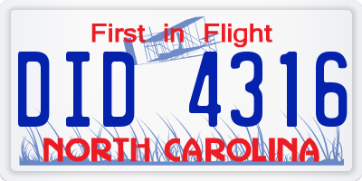 NC license plate DID4316