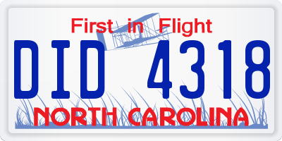 NC license plate DID4318
