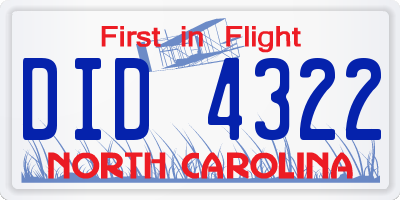 NC license plate DID4322