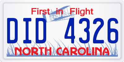 NC license plate DID4326