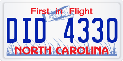 NC license plate DID4330