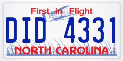 NC license plate DID4331