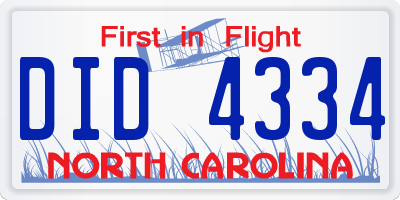 NC license plate DID4334