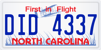 NC license plate DID4337