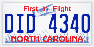 NC license plate DID4340
