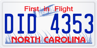 NC license plate DID4353