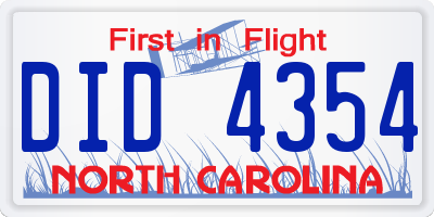 NC license plate DID4354