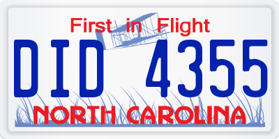 NC license plate DID4355