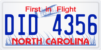 NC license plate DID4356