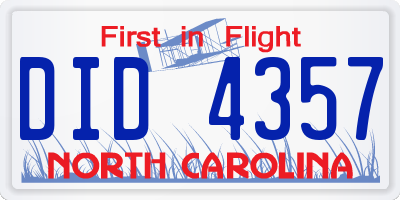 NC license plate DID4357