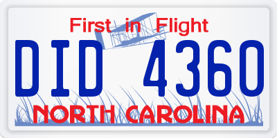 NC license plate DID4360