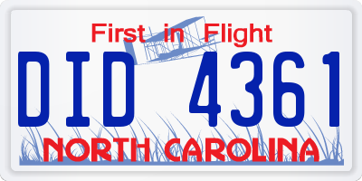 NC license plate DID4361