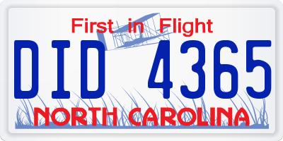 NC license plate DID4365