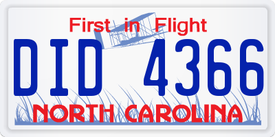 NC license plate DID4366