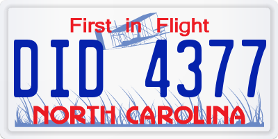 NC license plate DID4377