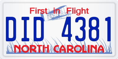 NC license plate DID4381