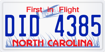 NC license plate DID4385