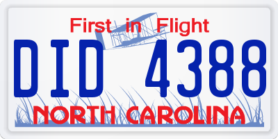 NC license plate DID4388