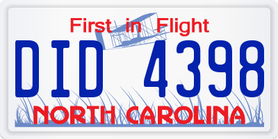 NC license plate DID4398